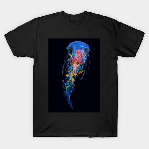 El;ectric Blue Jellyfish T-Shirt by DavidLoblaw